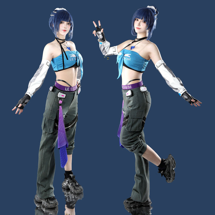 Overwatch 2 X LE SSERAFIM FEARLESS D.VA Blue Cosplay Costumes