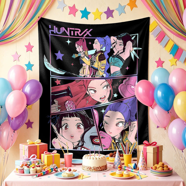 Kpop Demon Hunters Huntrix Saja Boys Wall Decor Tapestry for Home and Party