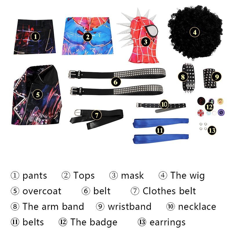 Spider-Man Across The Spider-Verse Spider-Punk Hobart Hobie Brown Full Set Costumes