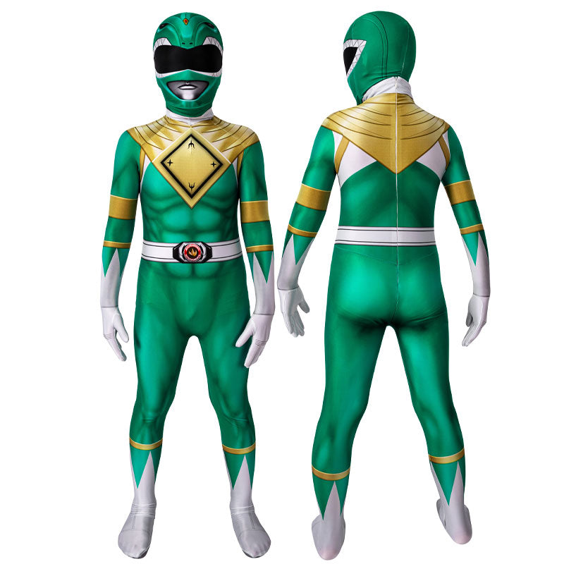Mighty Morphin Power Rangers Yamato Tribe Knight Burai Green Kids Costumes
