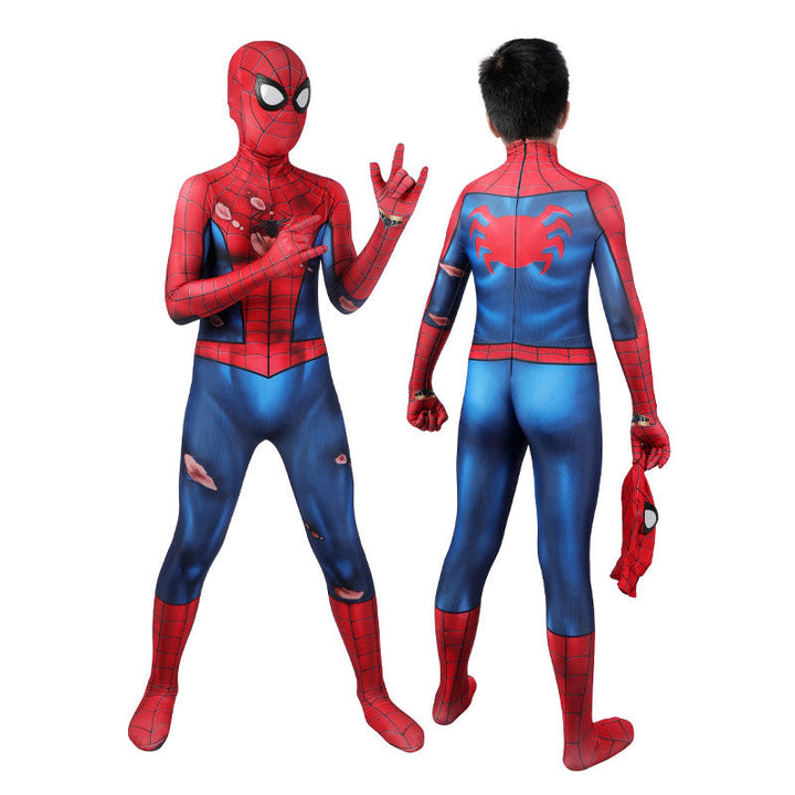 Spider-Man PS5 Classic Suit Damaged Kids Jumpsuit Cosplay Costumes