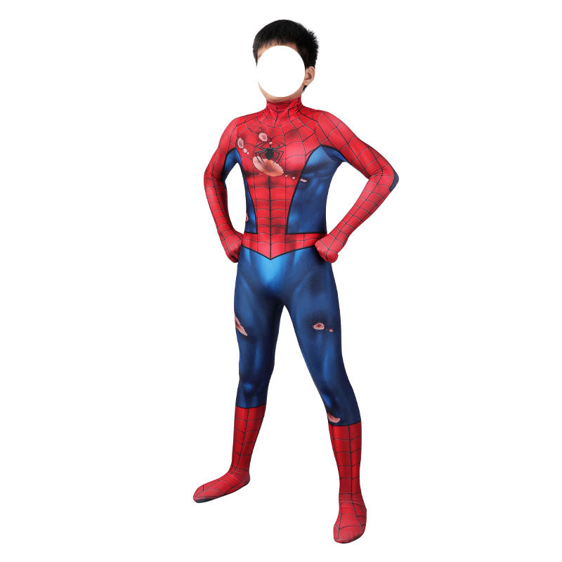 Spider-Man PS5 Classic Suit Damaged Kids Jumpsuit Cosplay Costumes