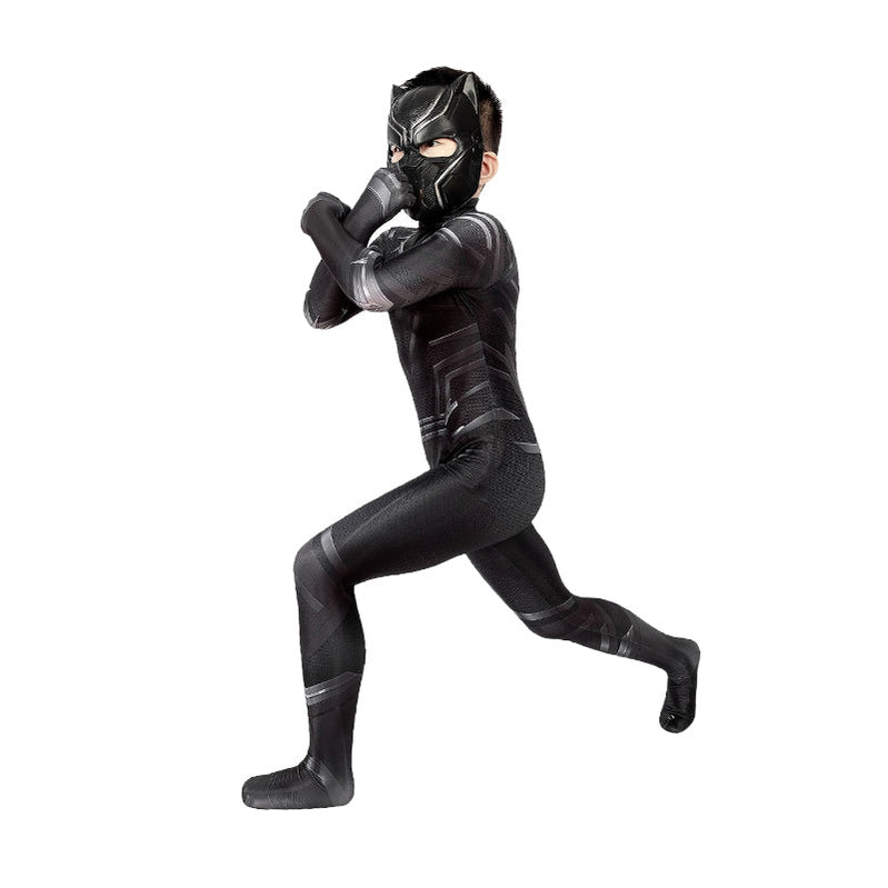 Black Panther Children Jumpsuit with Mask Cosplay Costume