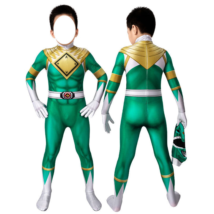 Mighty Morphin Power Rangers Yamato Tribe Knight Burai Green Kids Costumes