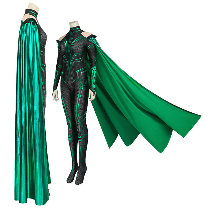 Thor 3 Ragnarok Trailer Hela Jumpsuit with Cloak Cosplay Costumes