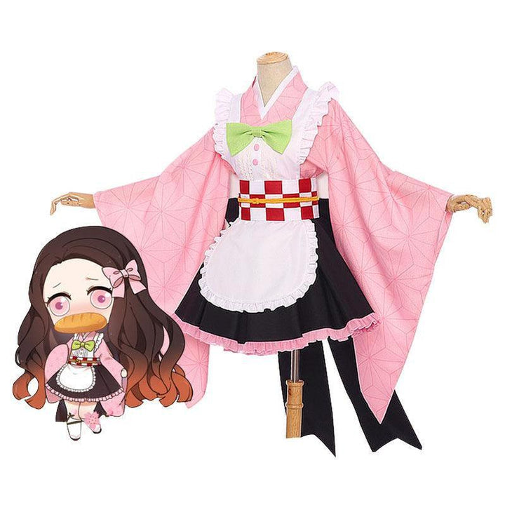 Demon Slayer Nezuko Kamado Kimono Maid Outfit Cosplay Costumes
