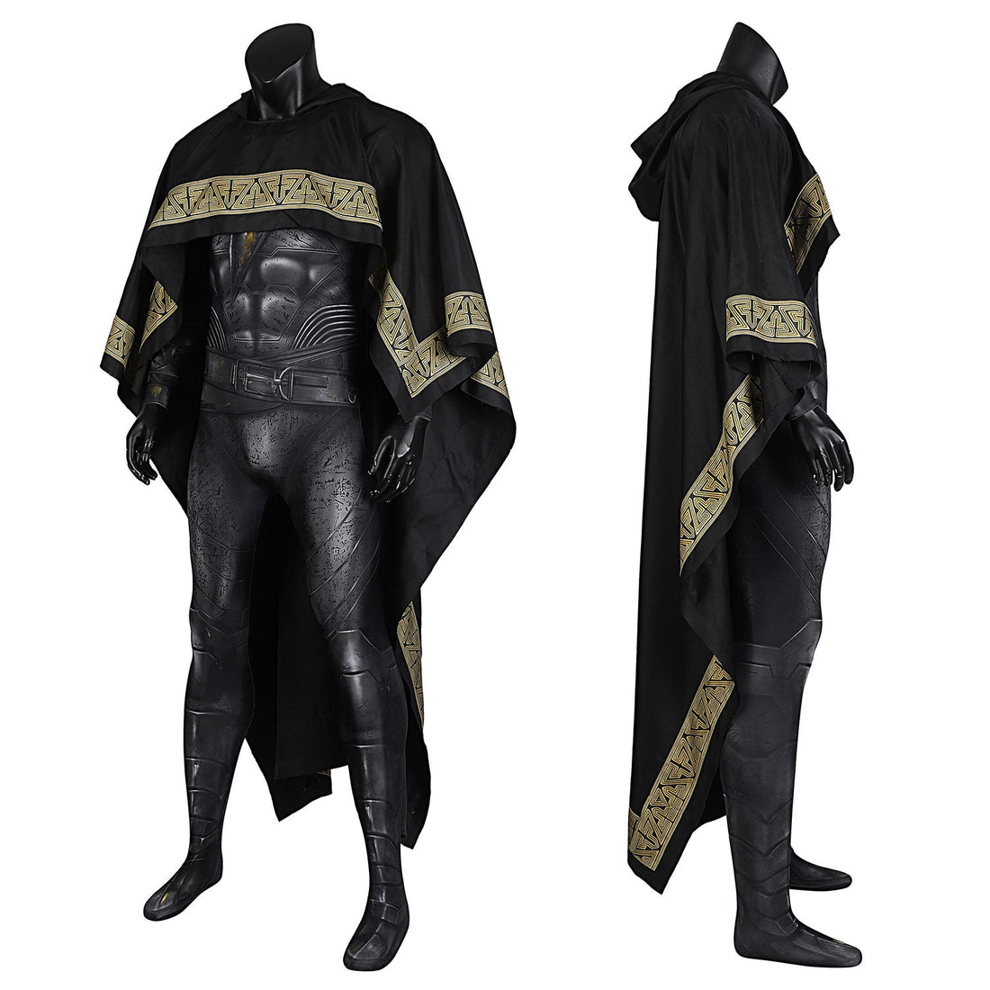 Comics Black Adam Male Jumpsuit with Hooded Cloak Costumes