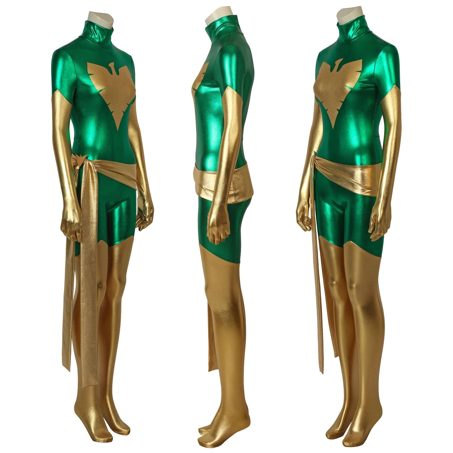 X-Men Green Phoenix Jean Grey Gold and Green Jumpsuit Cosplay Costumes