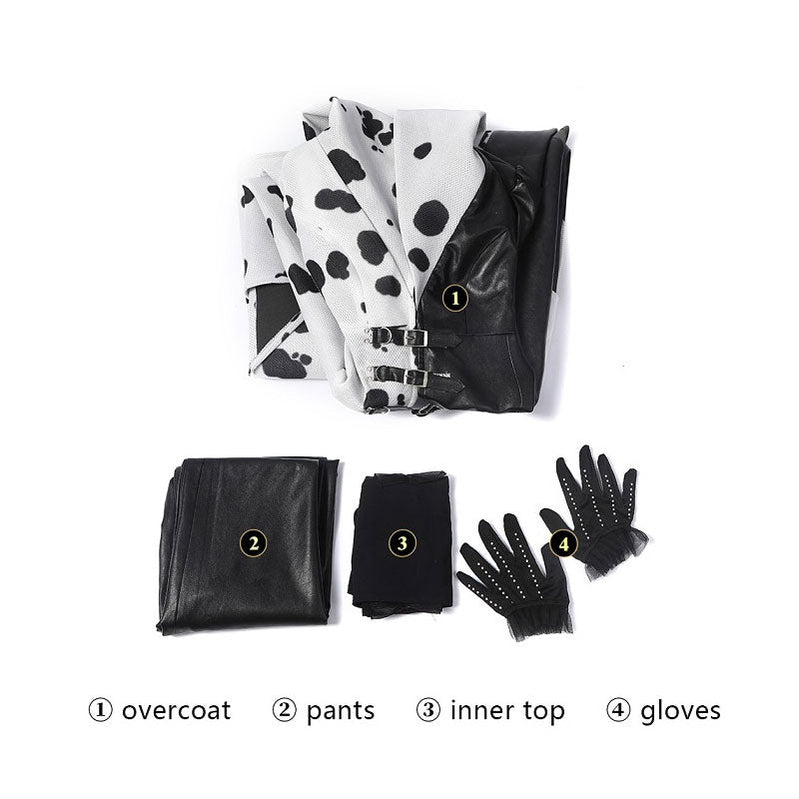 Cruella De Vil Dalmatian Black White Halloween Cosplay Costumes