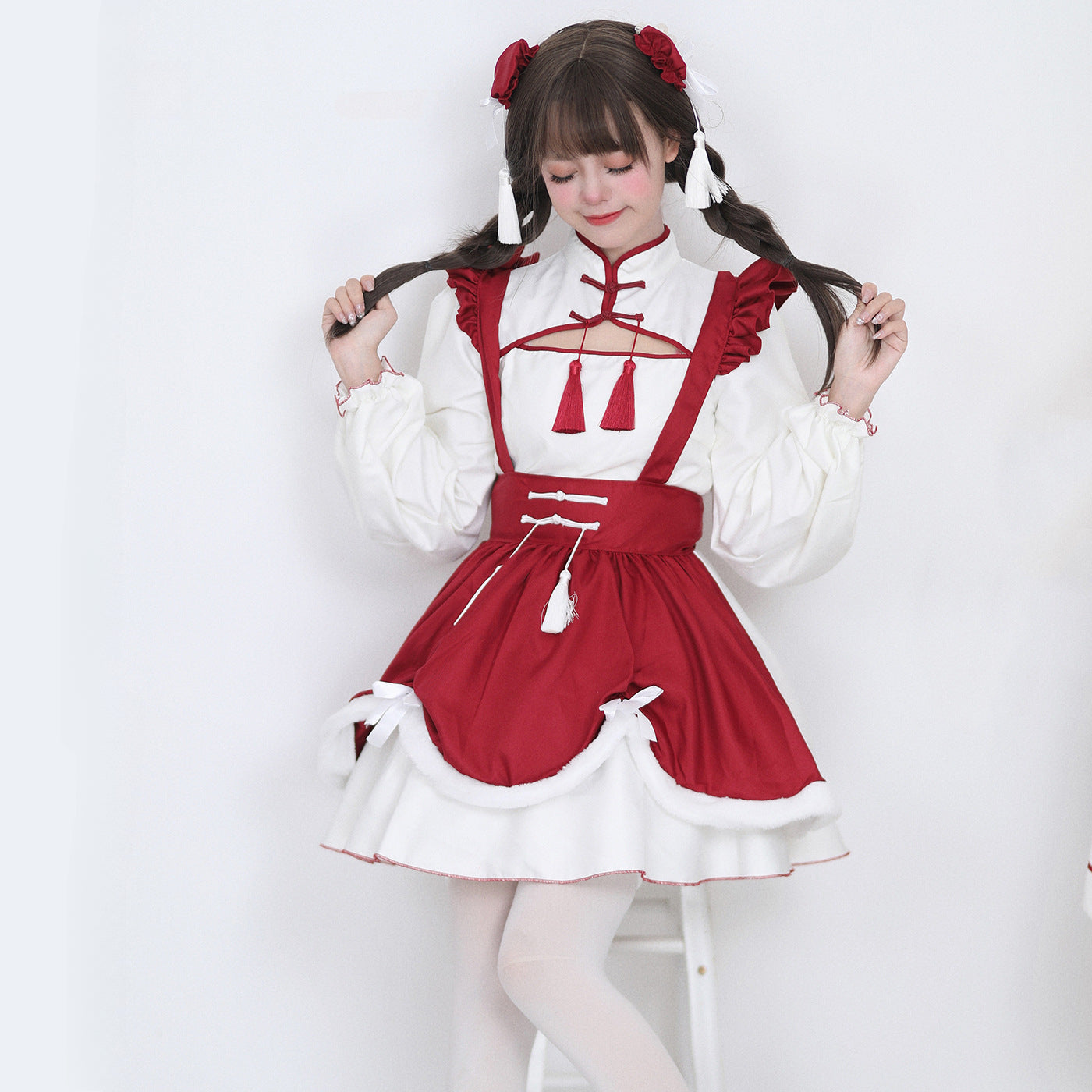 Chinese Cheongsam Collar New Year Maid Outfit Dress Cosplay Costume