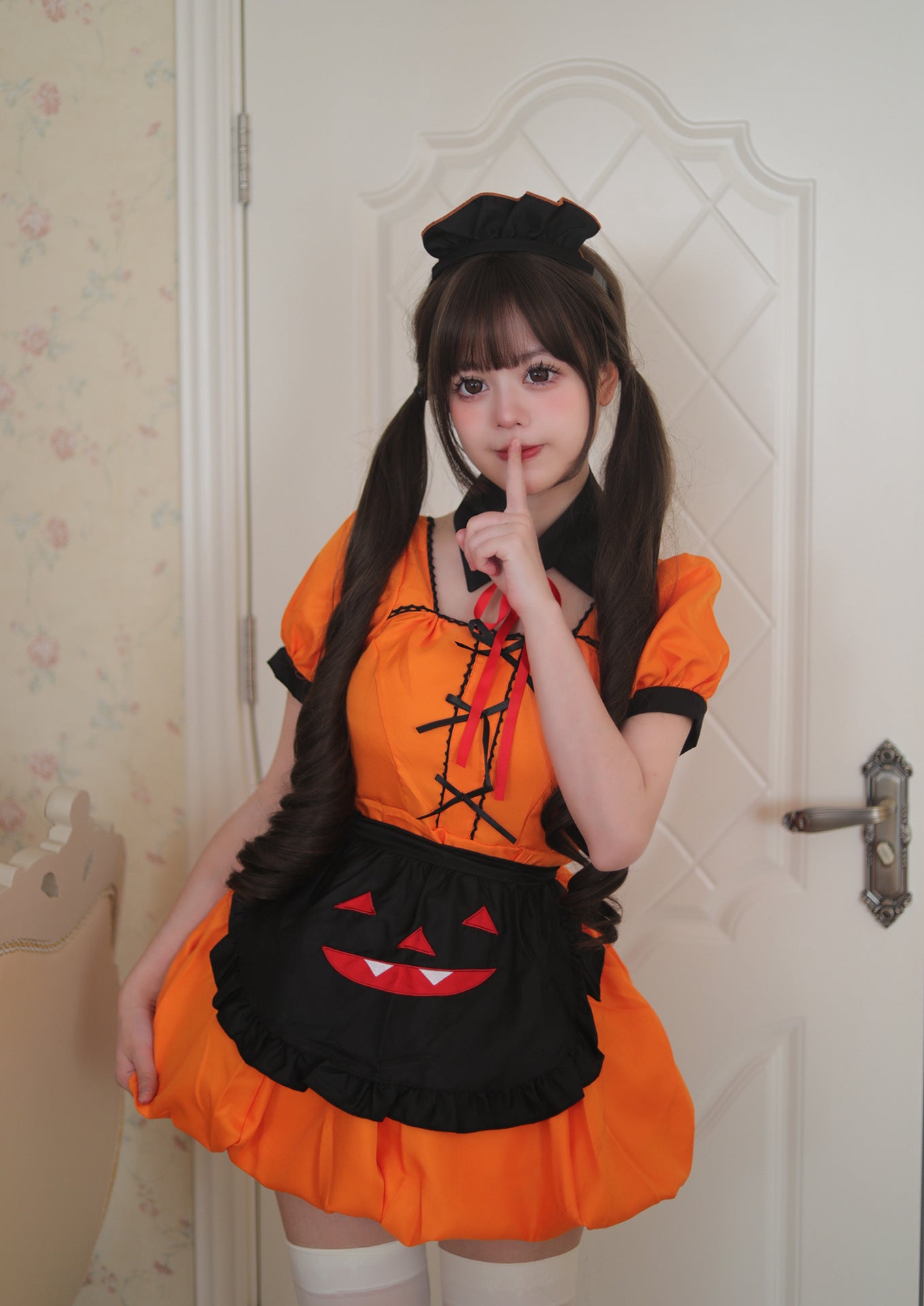 Halloween Pumpkin Plus Size Maid Outfit Dress Cosplay Costume