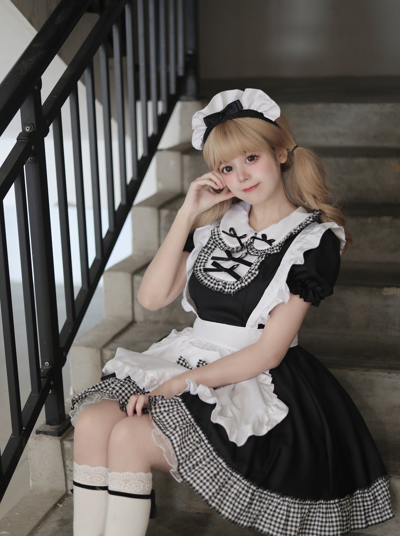 Classic Plaid Christmas Maid Outfit Plus Dress Cosplay Costume