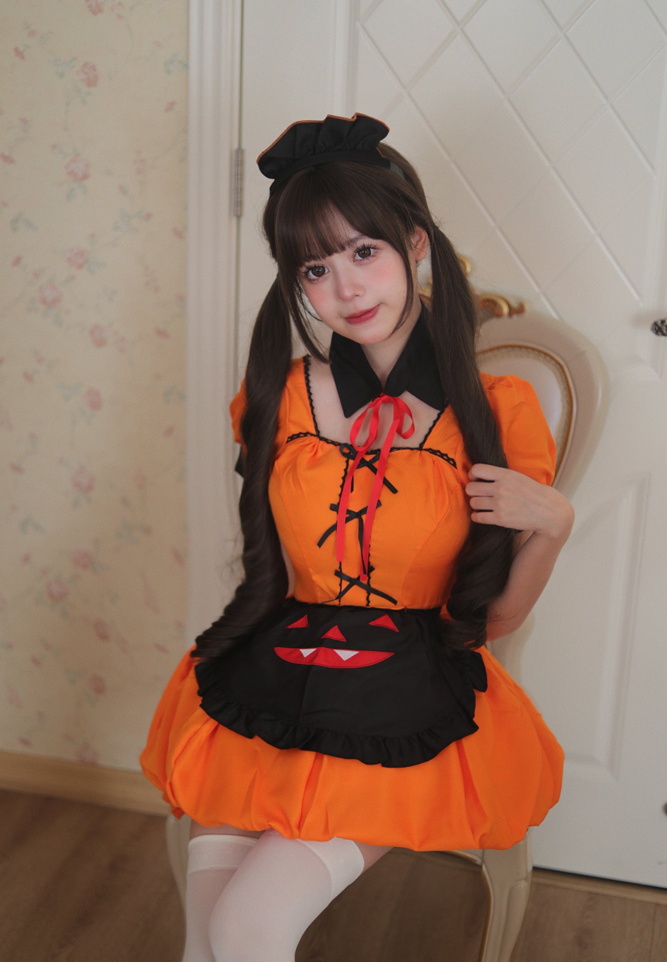 Halloween Pumpkin Plus Size Maid Outfit Dress Cosplay Costume