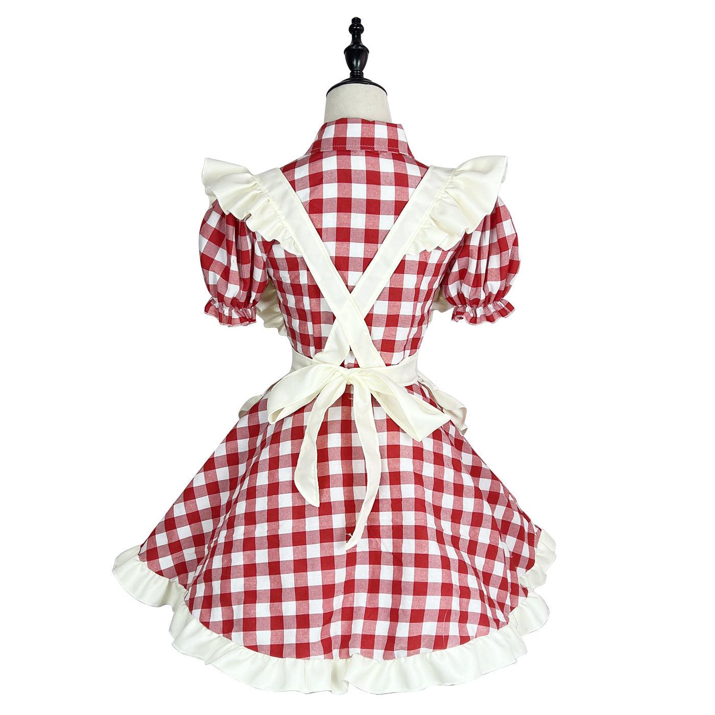 Black Red Grid Plus Size Maid Outfit Dress Fancy Cosplay Costume
