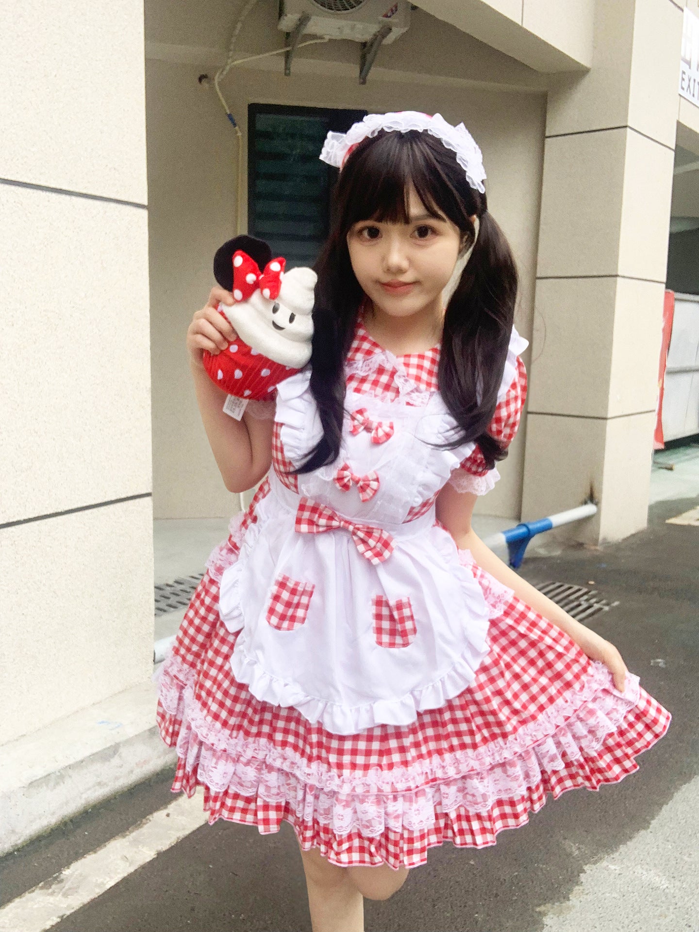 Red Plaid Cute Honey Maid Outfit Lolita Dress Cosplay Costume