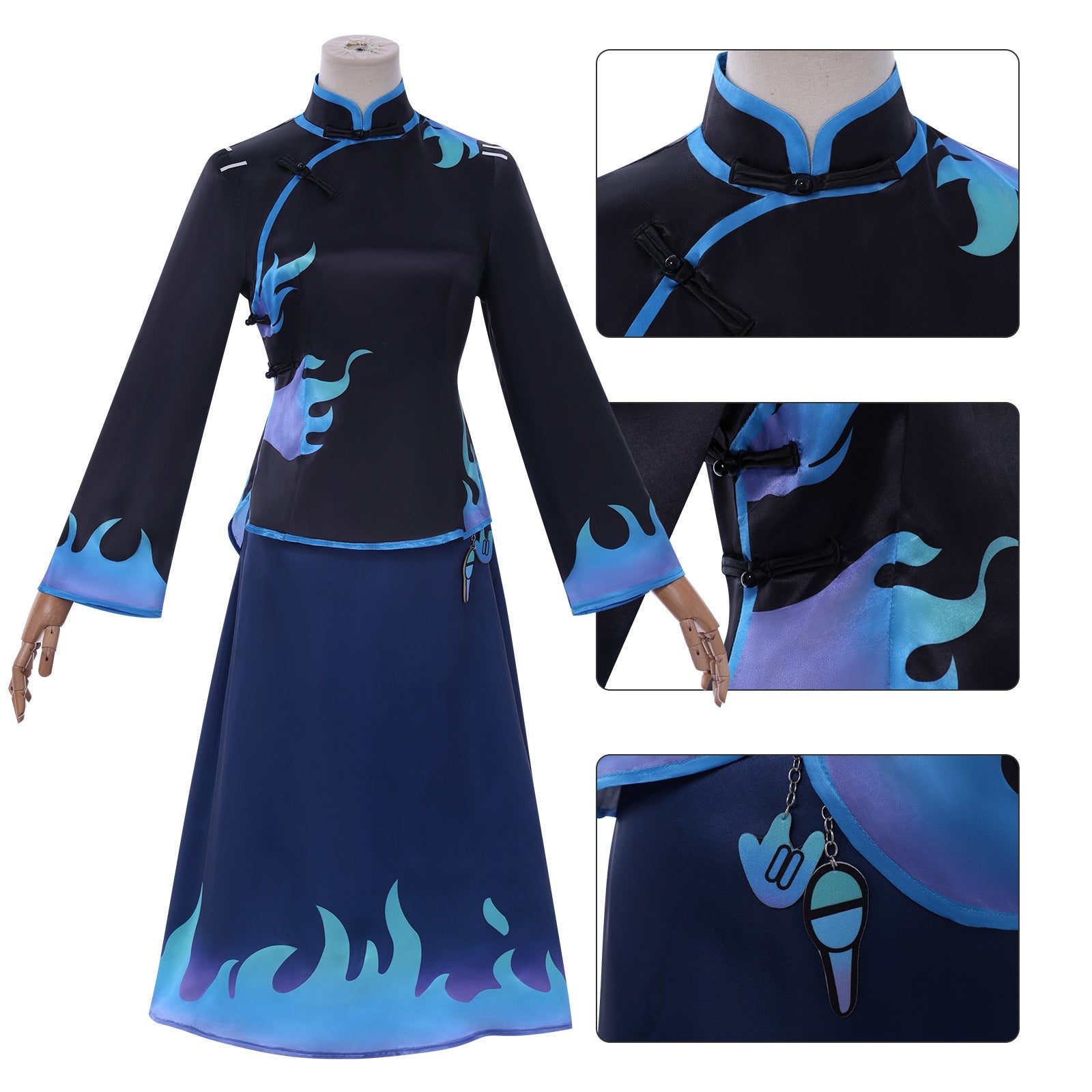 Identity V Antiquarian Qi Shiyi Blue Flame Cheongsam Cosplay Costumes