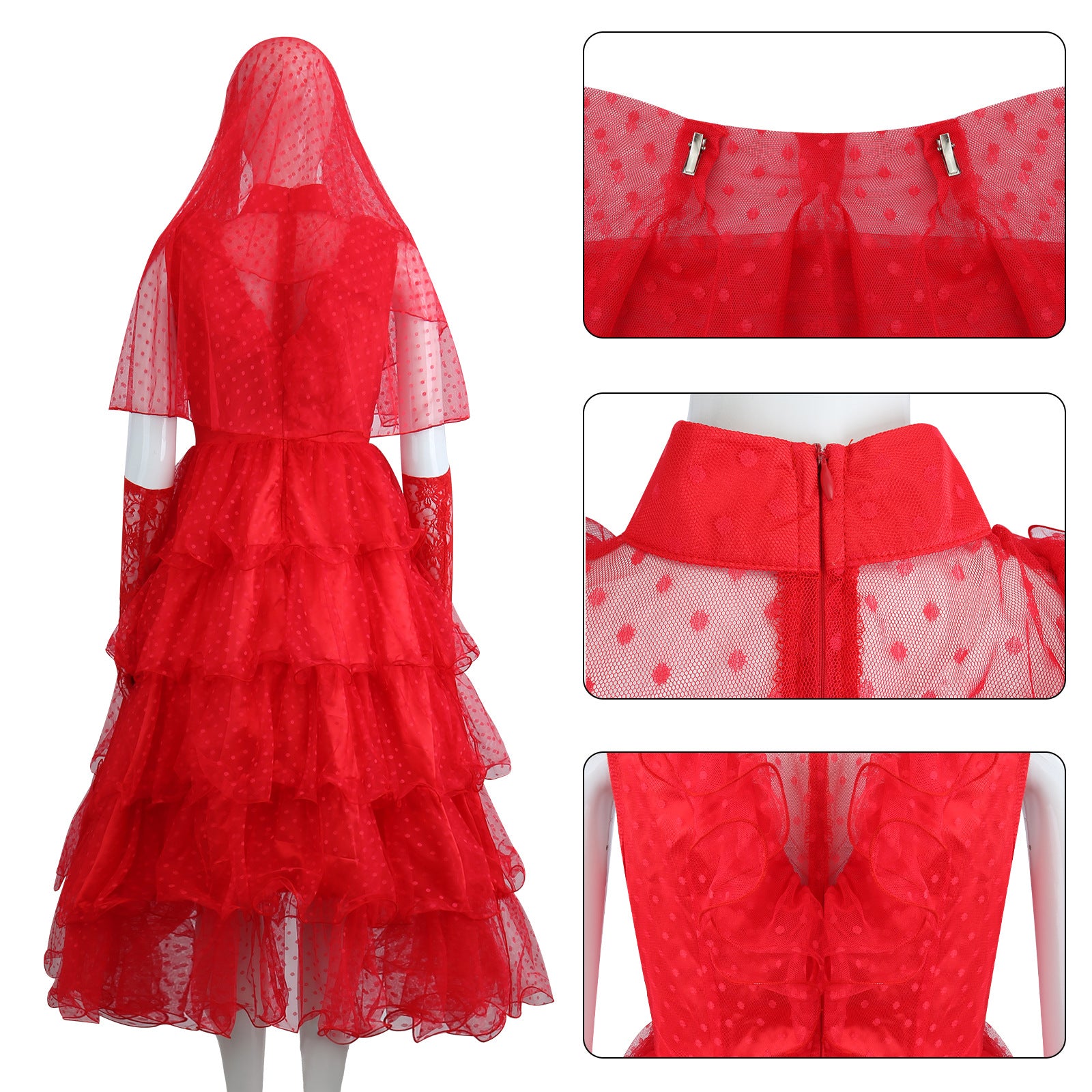 Beetle Juice Lydia Deetz Gilrs Red Wedding Dress Cosplay Costumes