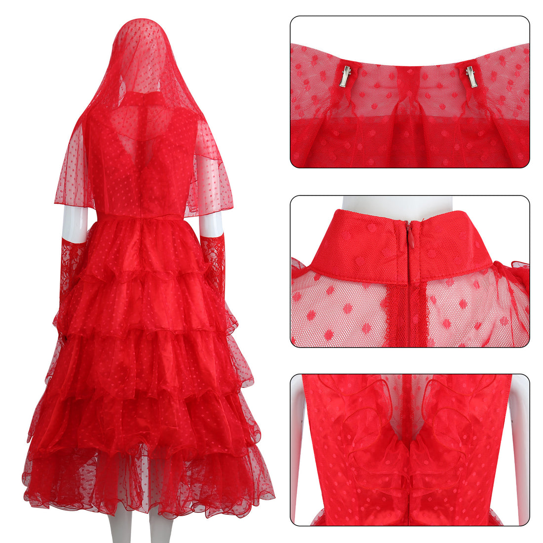 Beetle Juice Lydia Deetz Gilrs Red Wedding Dress Cosplay Costumes