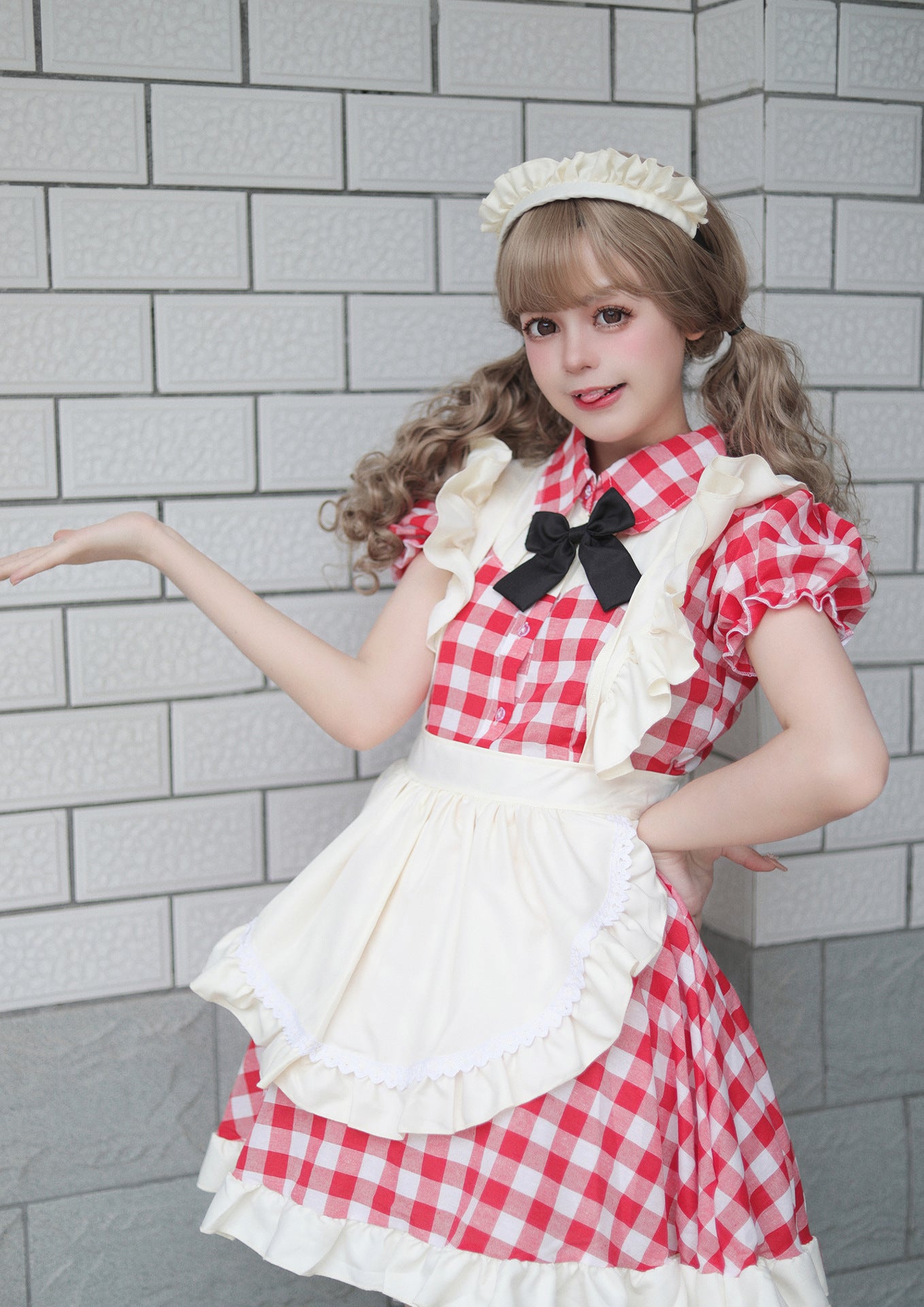 Black Red Grid Plus Size Maid Outfit Dress Fancy Cosplay Costume