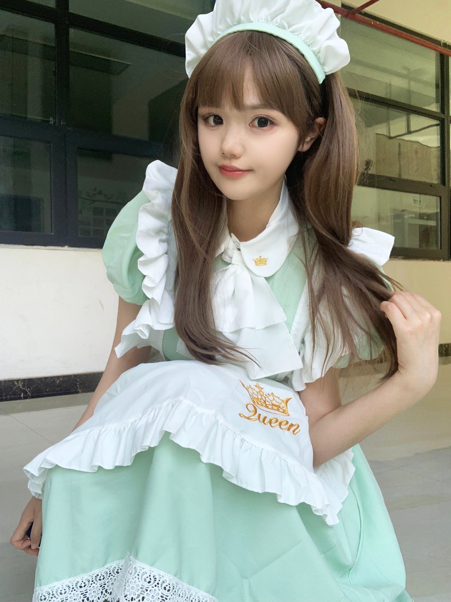 Queen Crown British Maid Outfit Long Dress Plus Cosplay Costume