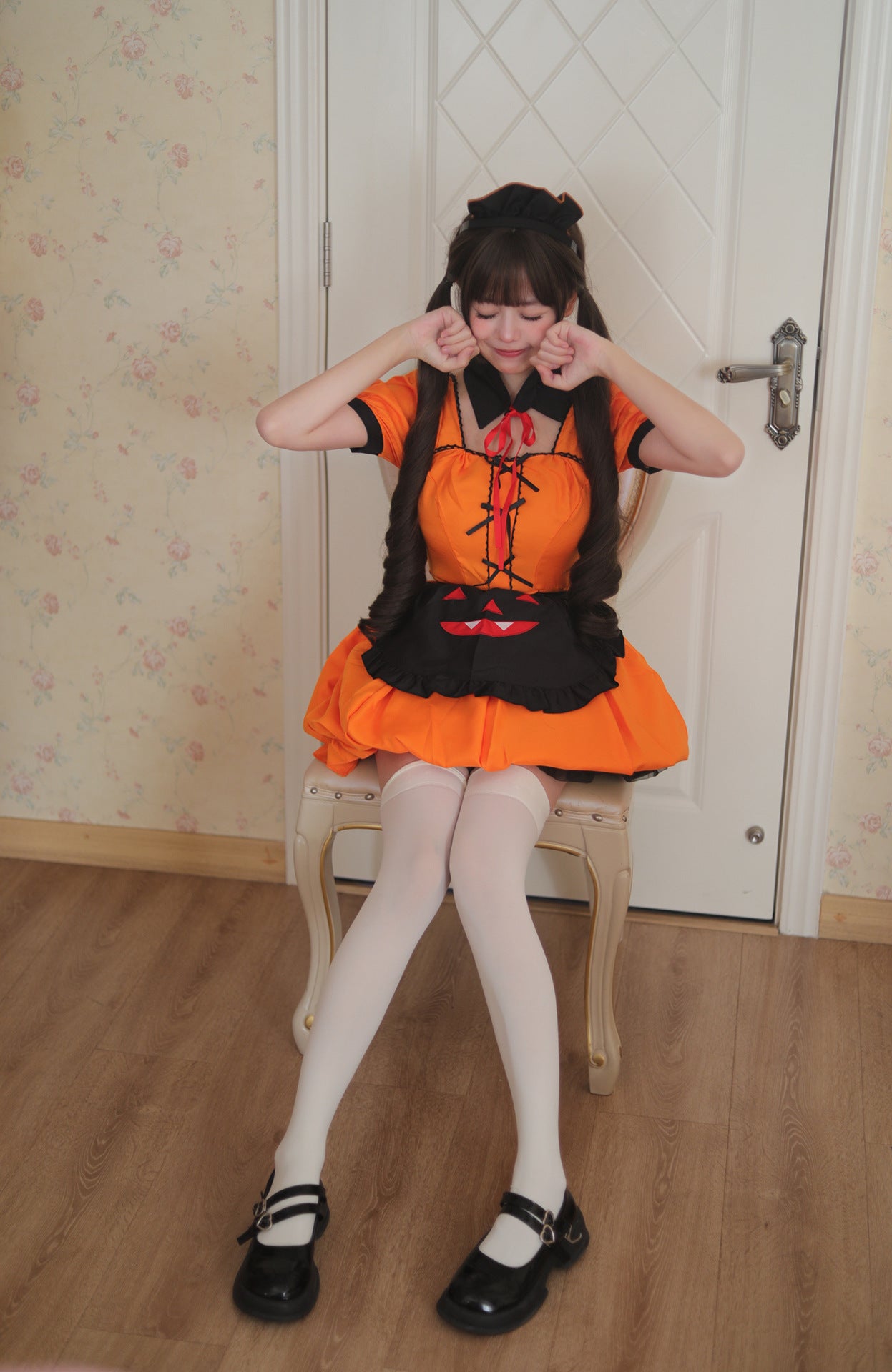Halloween Pumpkin Plus Size Maid Outfit Dress Cosplay Costume