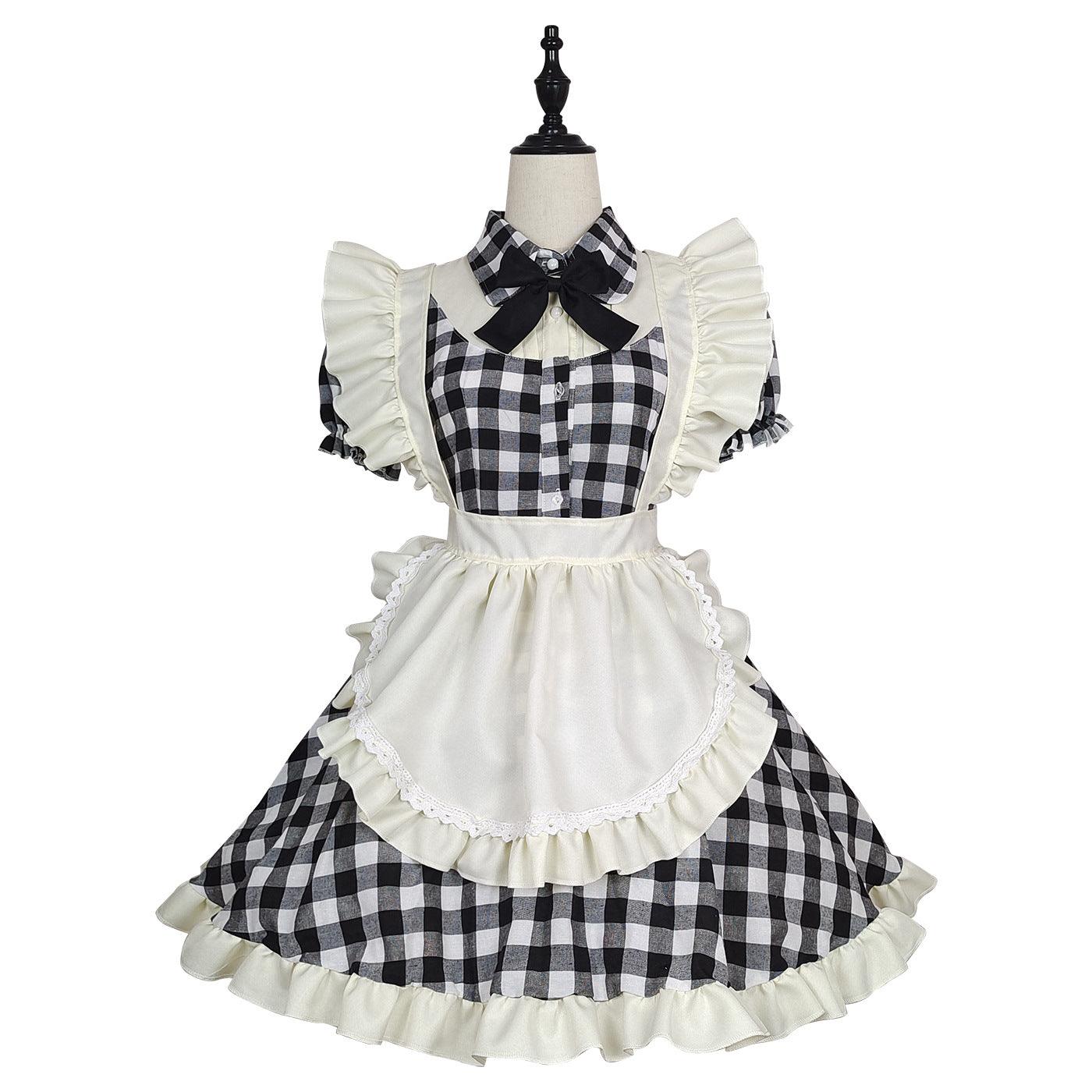 Black Red Grid Plus Size Maid Outfit Dress Fancy Cosplay Costume