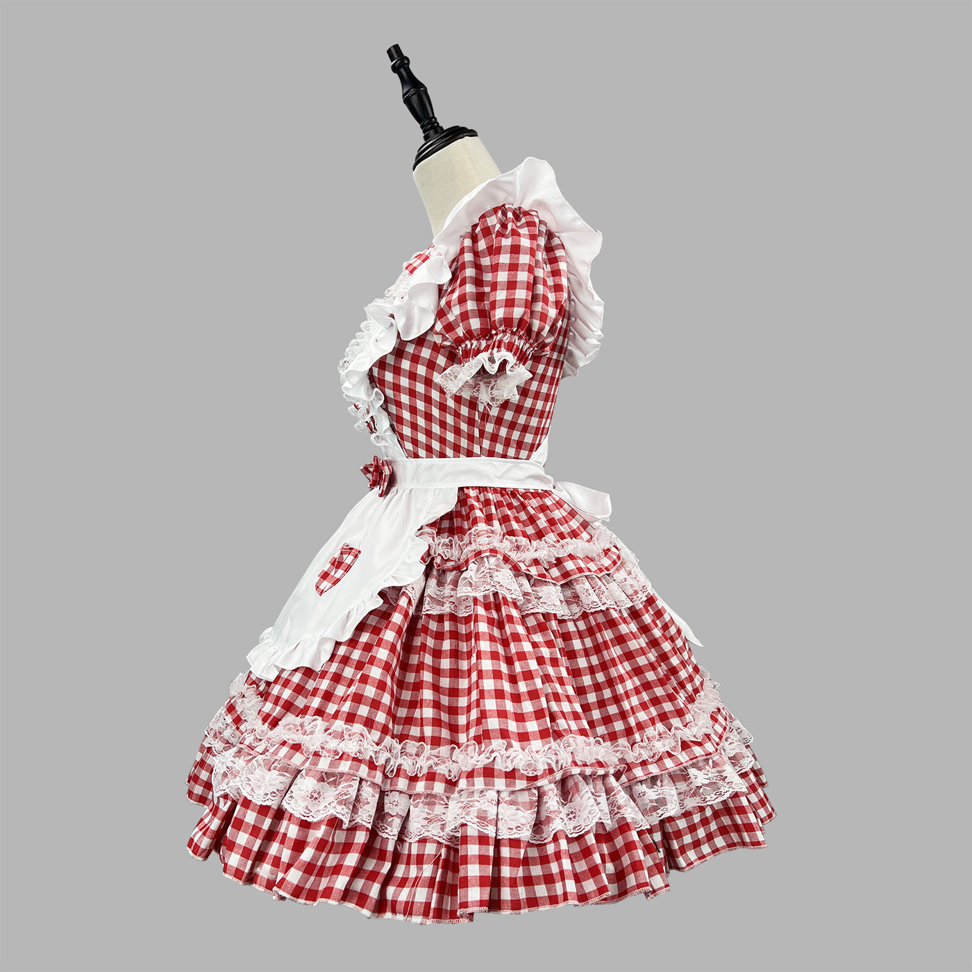 Red Plaid Cute Honey Maid Outfit Lolita Dress Cosplay Costume