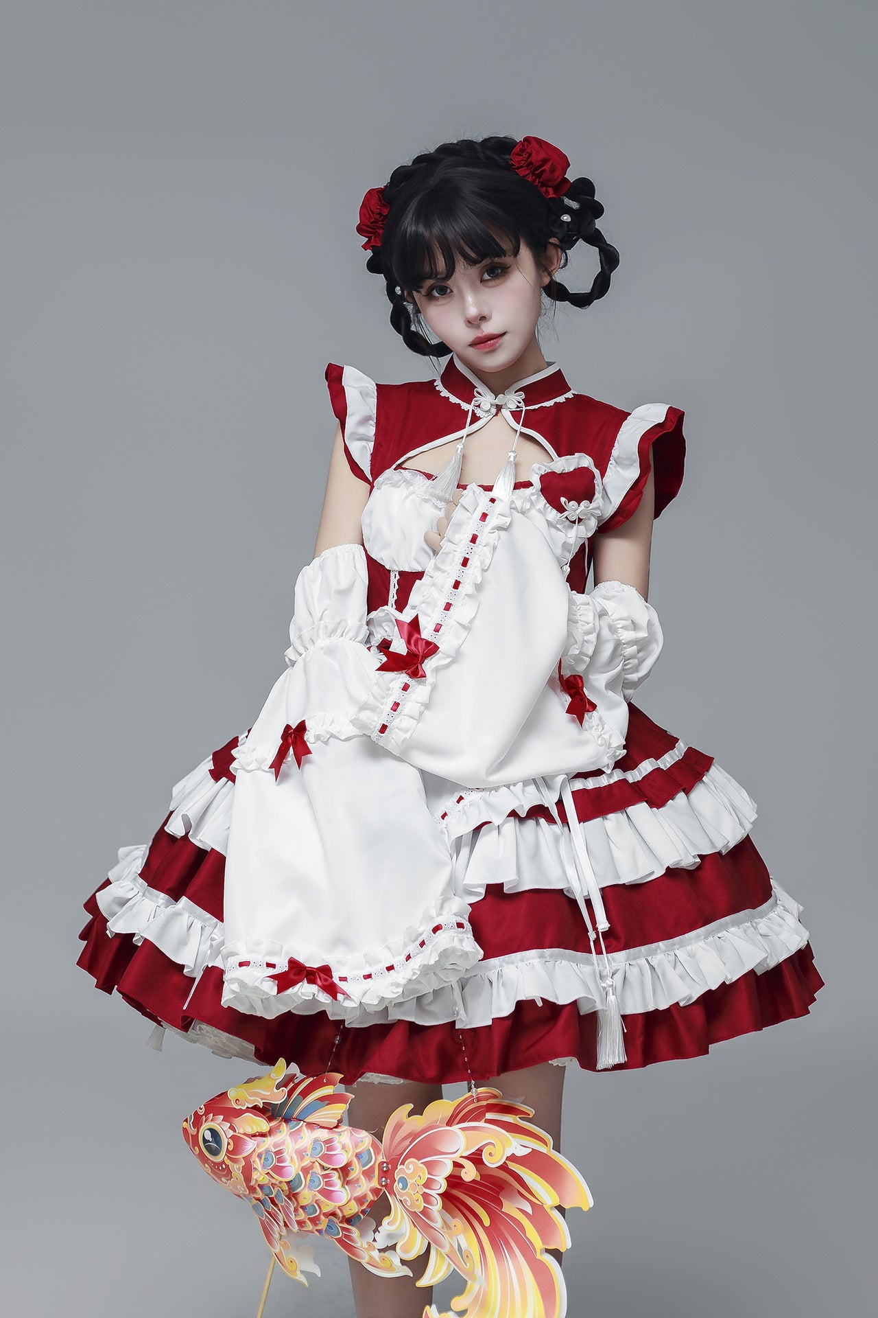 Chinese Cheongsam New Year Lolita Maid Outfit Cosplay Costume