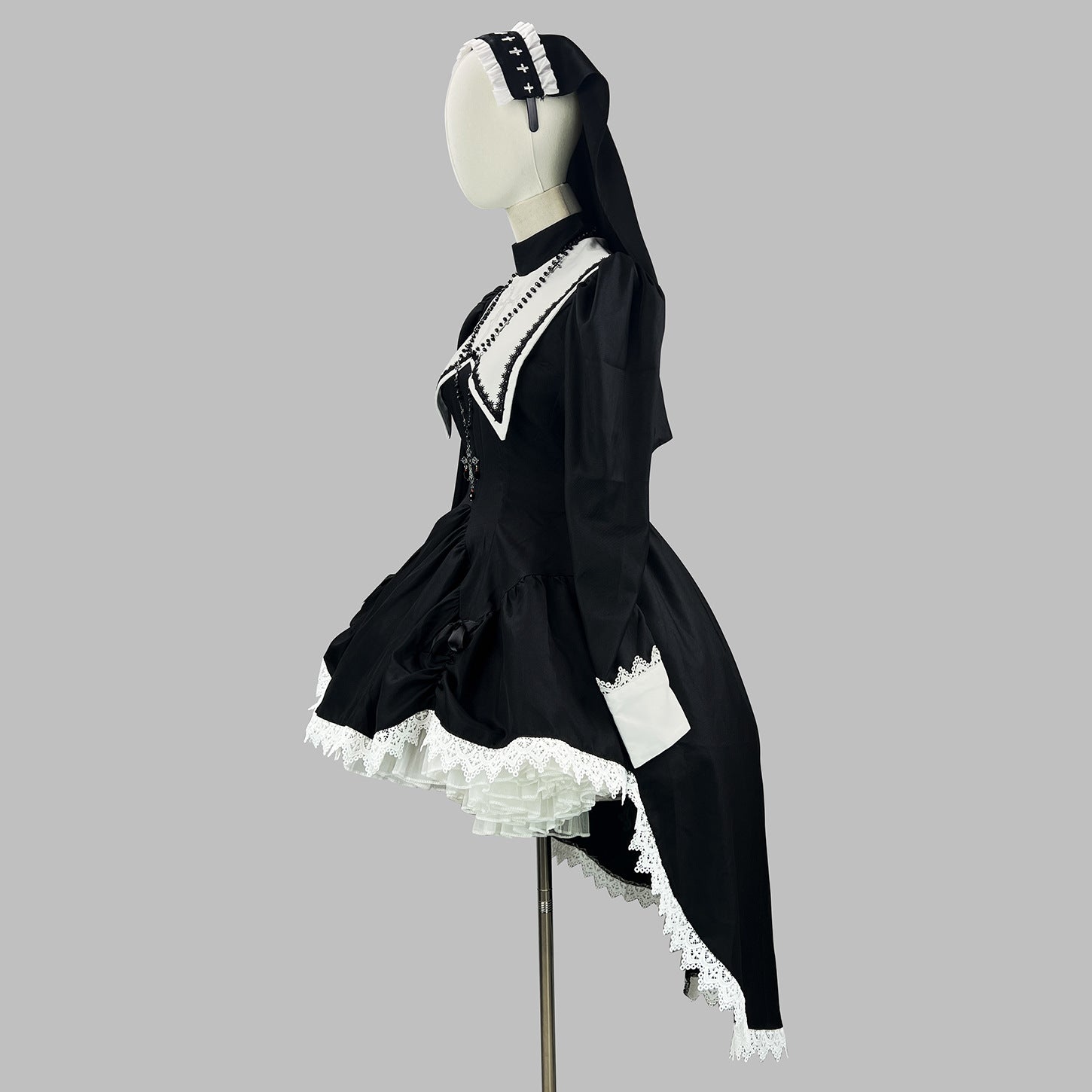 Dark Cool Halloween Maid Outfit with Headgear Cosplay Costume