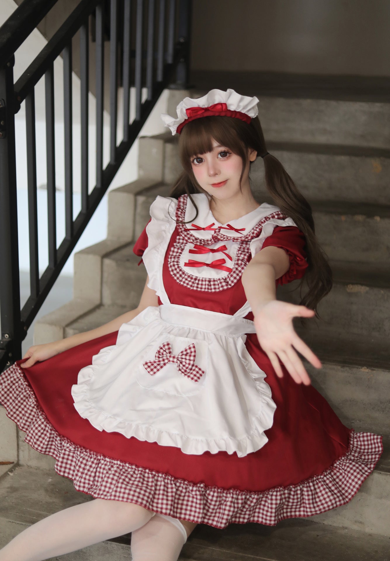Classic Plaid Christmas Maid Outfit Plus Dress Cosplay Costume