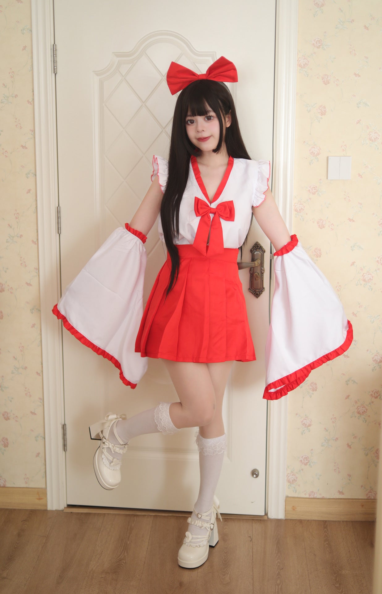Japanese Dance Shrine Plus Maid Outfit Red Skirt Cosplay Costume