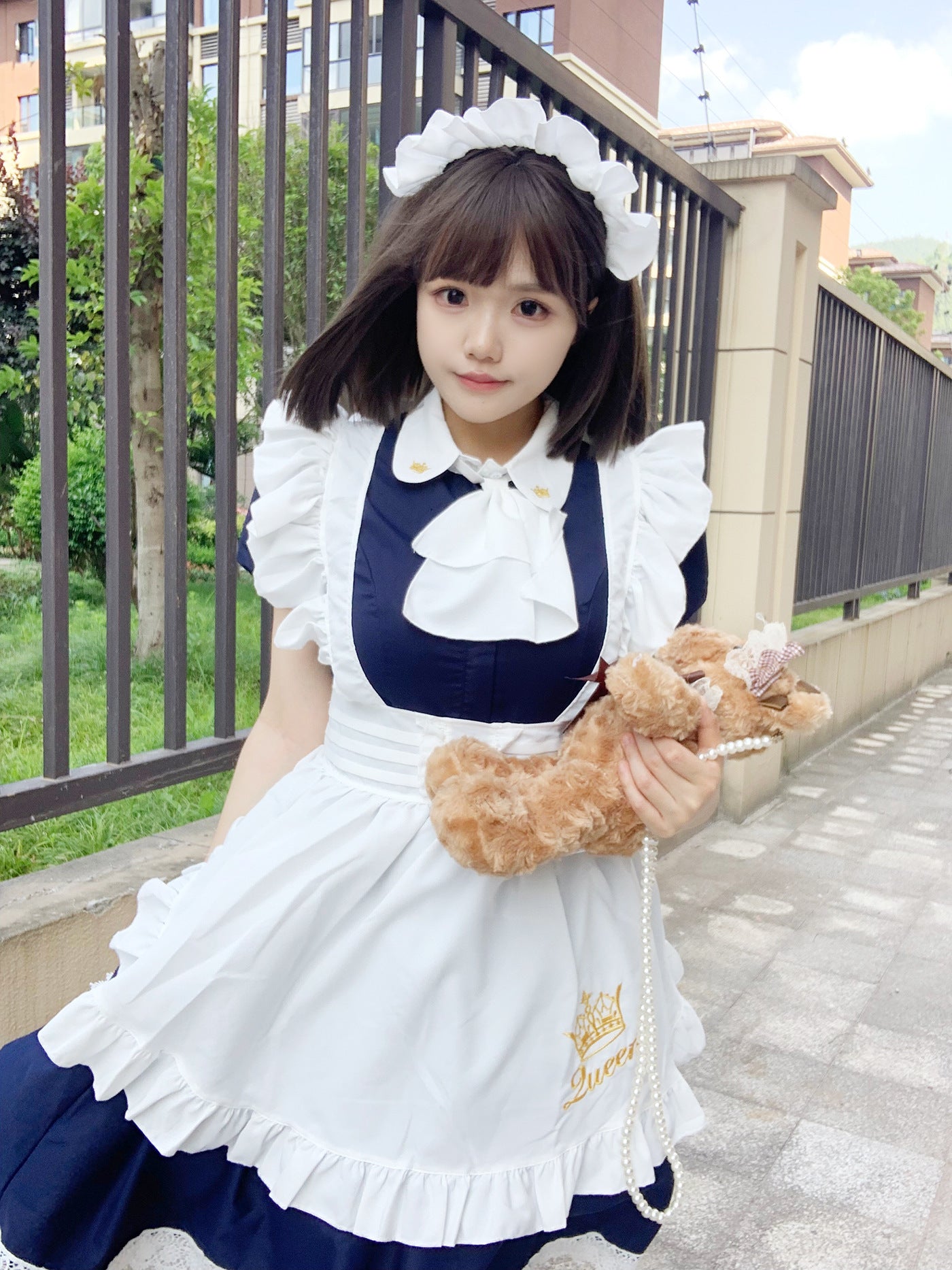 Queen Crown British Maid Outfit Long Dress Plus Cosplay Costume