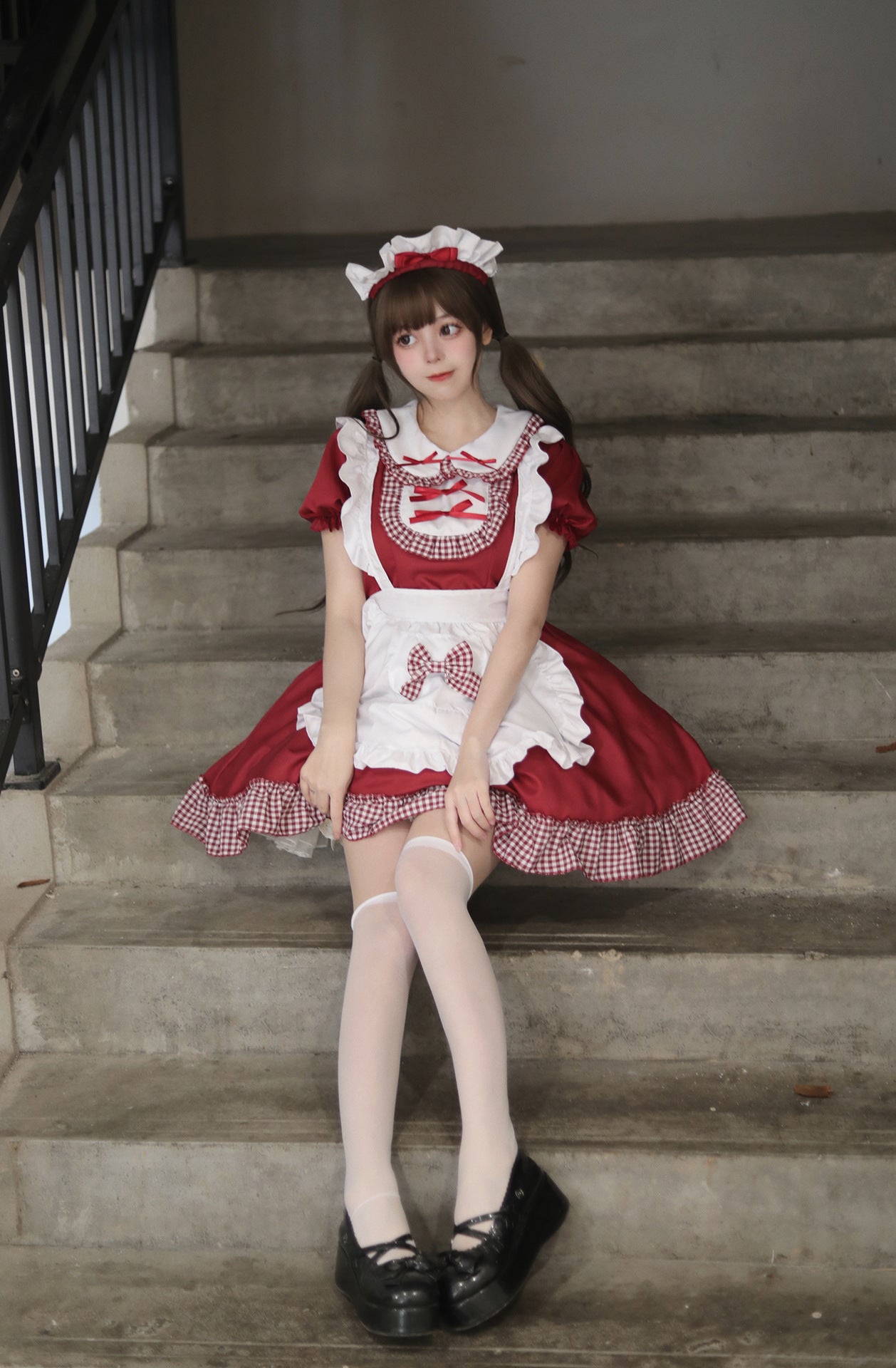 Classic Plaid Christmas Maid Outfit Plus Dress Cosplay Costume