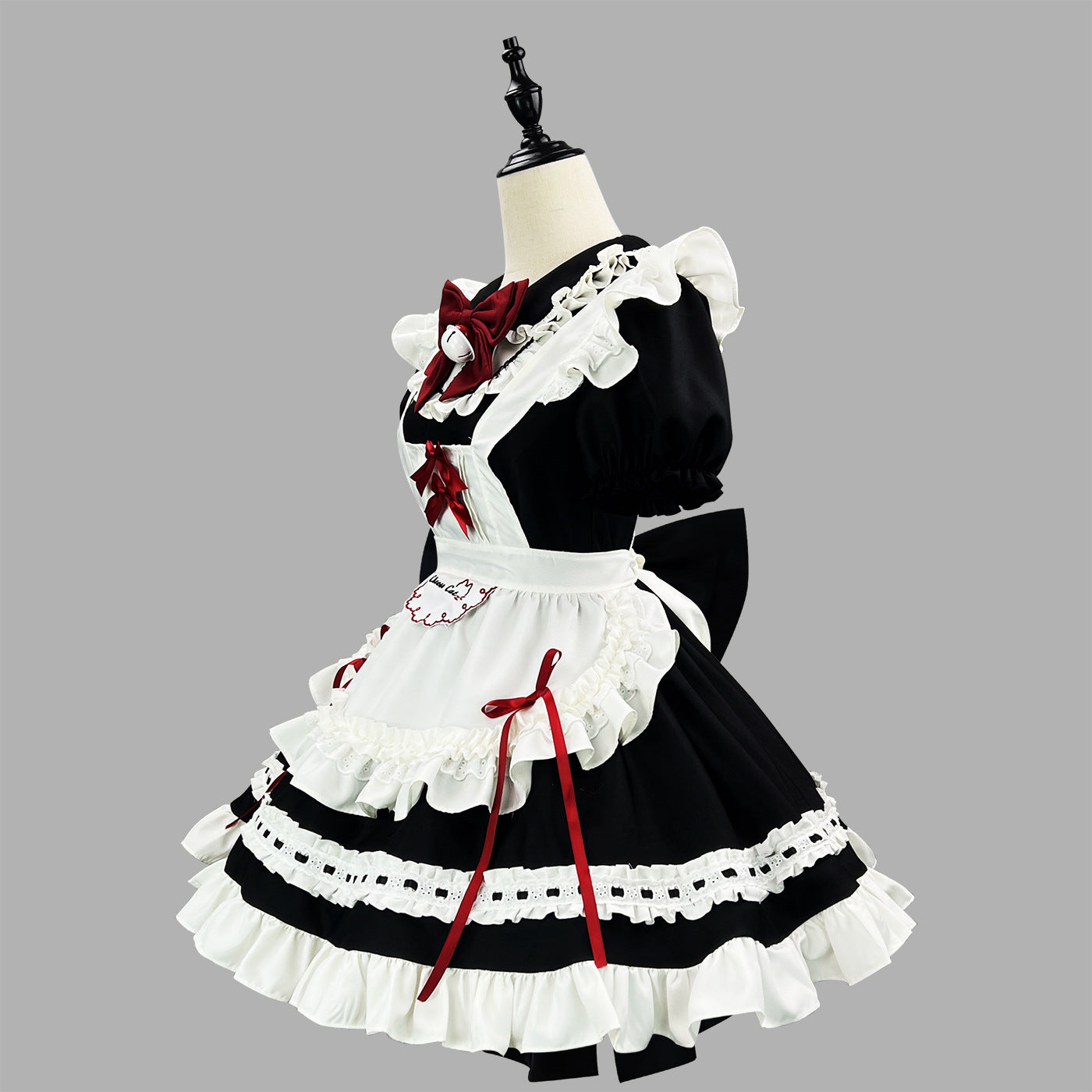 Cafe Waitress Red Bow Maid Outfit Lolita Dress Cosplay Costume