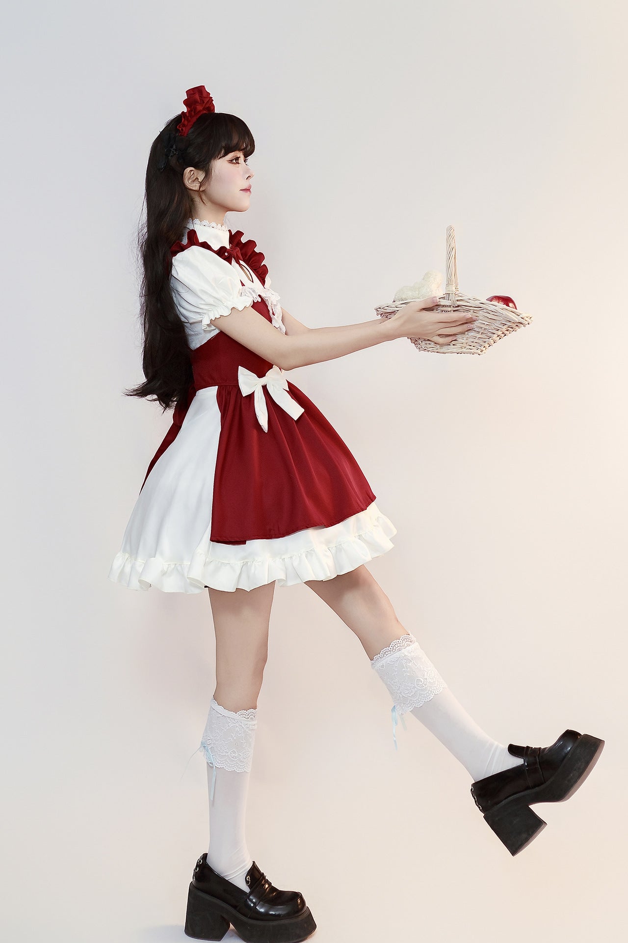 New Year Christmas Maid Outfit Plus Red Lolita Dress Costume