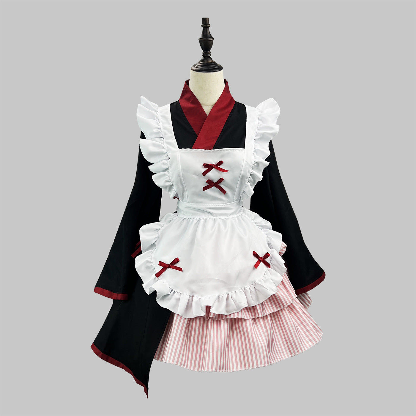 Pink Striped Skirt Kimono Maid Outfit Plus Size Cosplay Costume