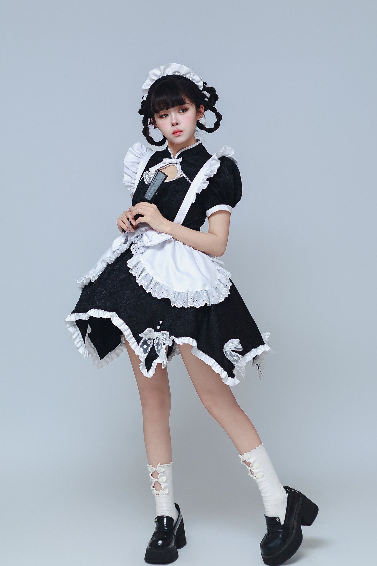 Black Low Contrast Damask Maid Outfit Cheongsam Cosplay Costume