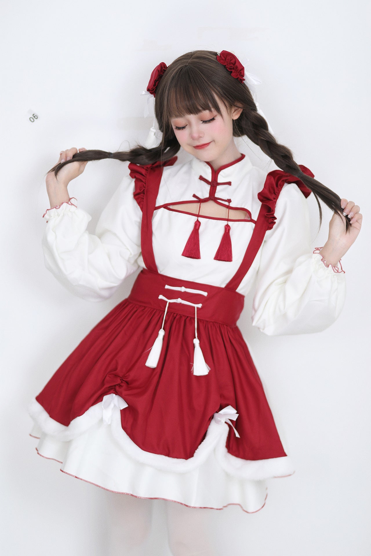 Chinese Cheongsam Collar New Year Maid Outfit Dress Cosplay Costume