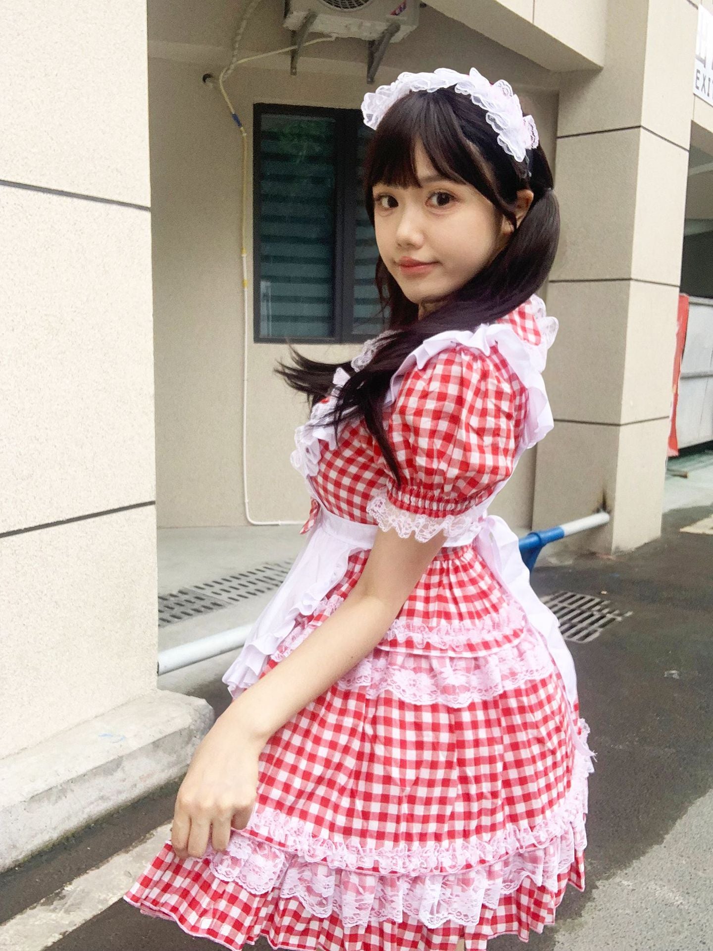 Red Plaid Cute Honey Maid Outfit Lolita Dress Cosplay Costume