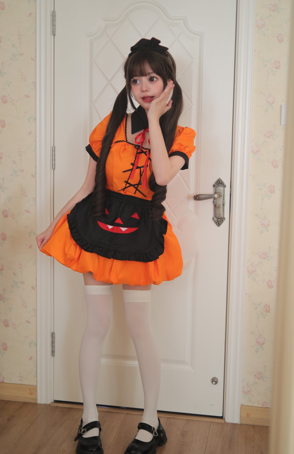 Halloween Pumpkin Plus Size Maid Outfit Dress Cosplay Costume