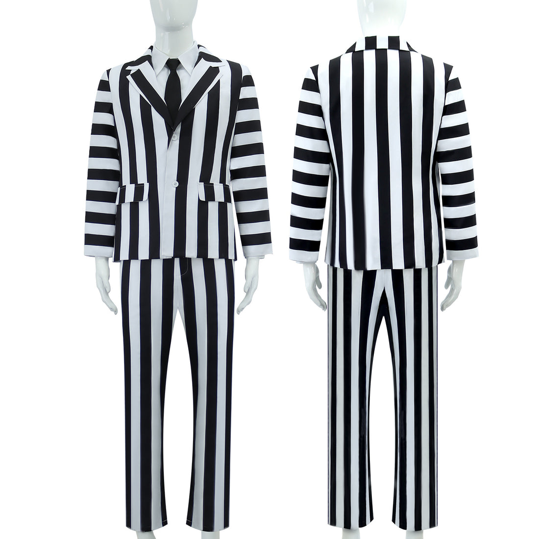 Beetle Juice Michael Keaton Stripe Suit Halloween Cosplay Costumes