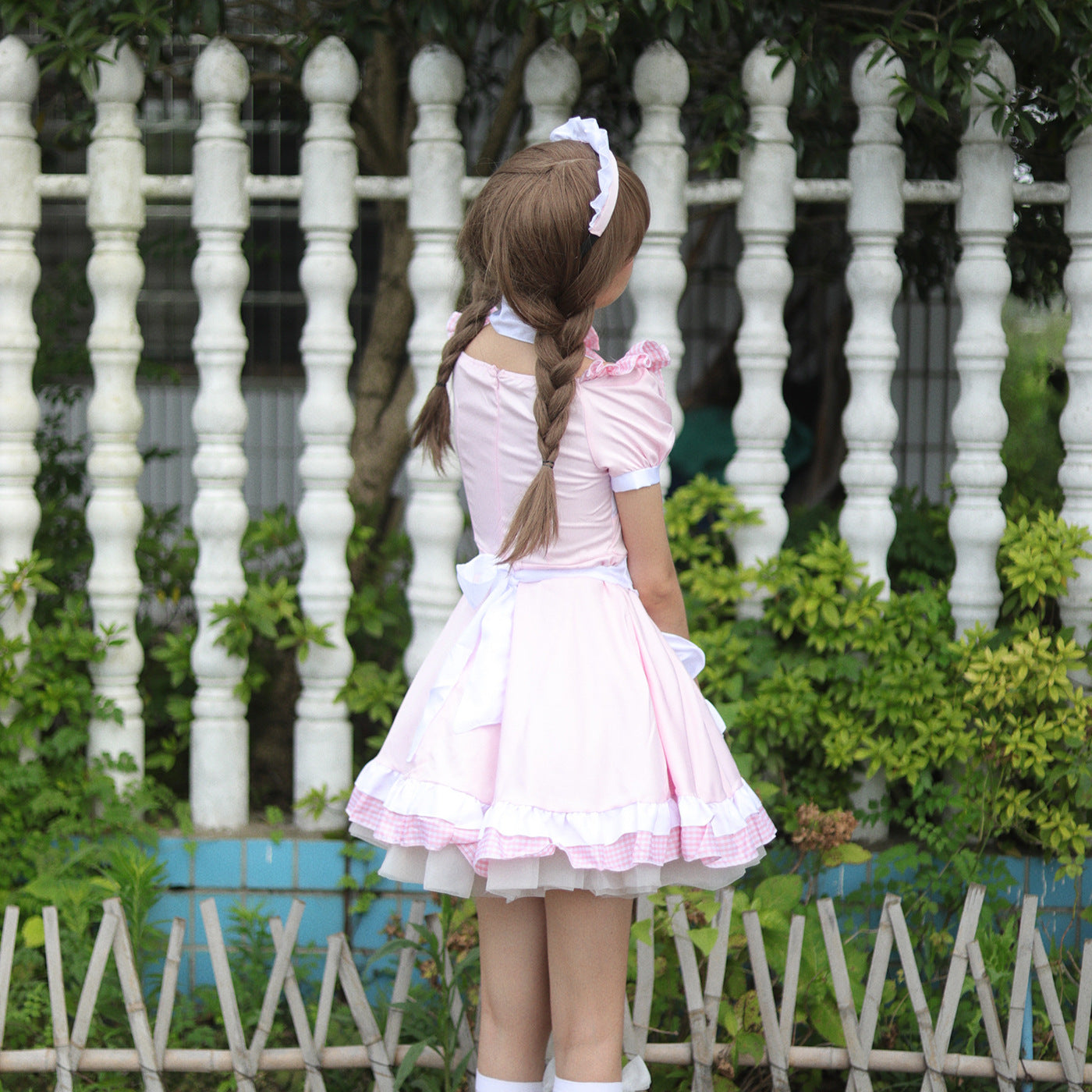 Akihabara Pink Plaid Maid Outfit Plus Dress Cosplay Costume