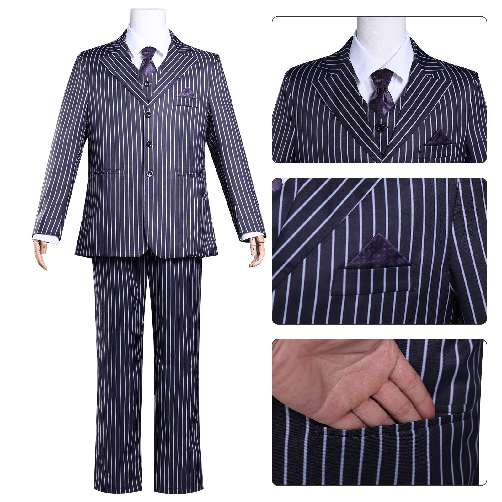 Wednesday 2 Gomez Addams Striped Suit Male Cosplay Costumes