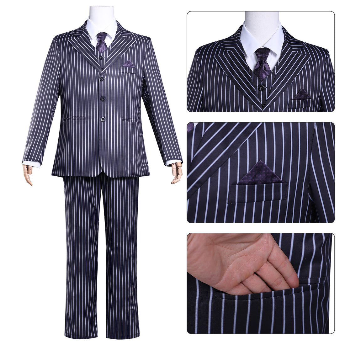 Wednesday 2 Gomez Addams Striped Suit Male Cosplay Costumes