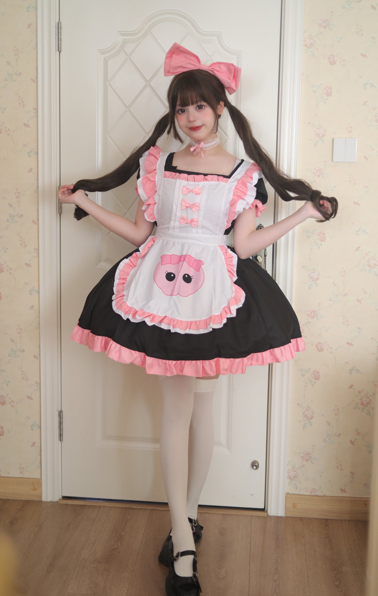 Cute Kuromi Original Maid Outfit Pink Black Plus Cosplay Costume