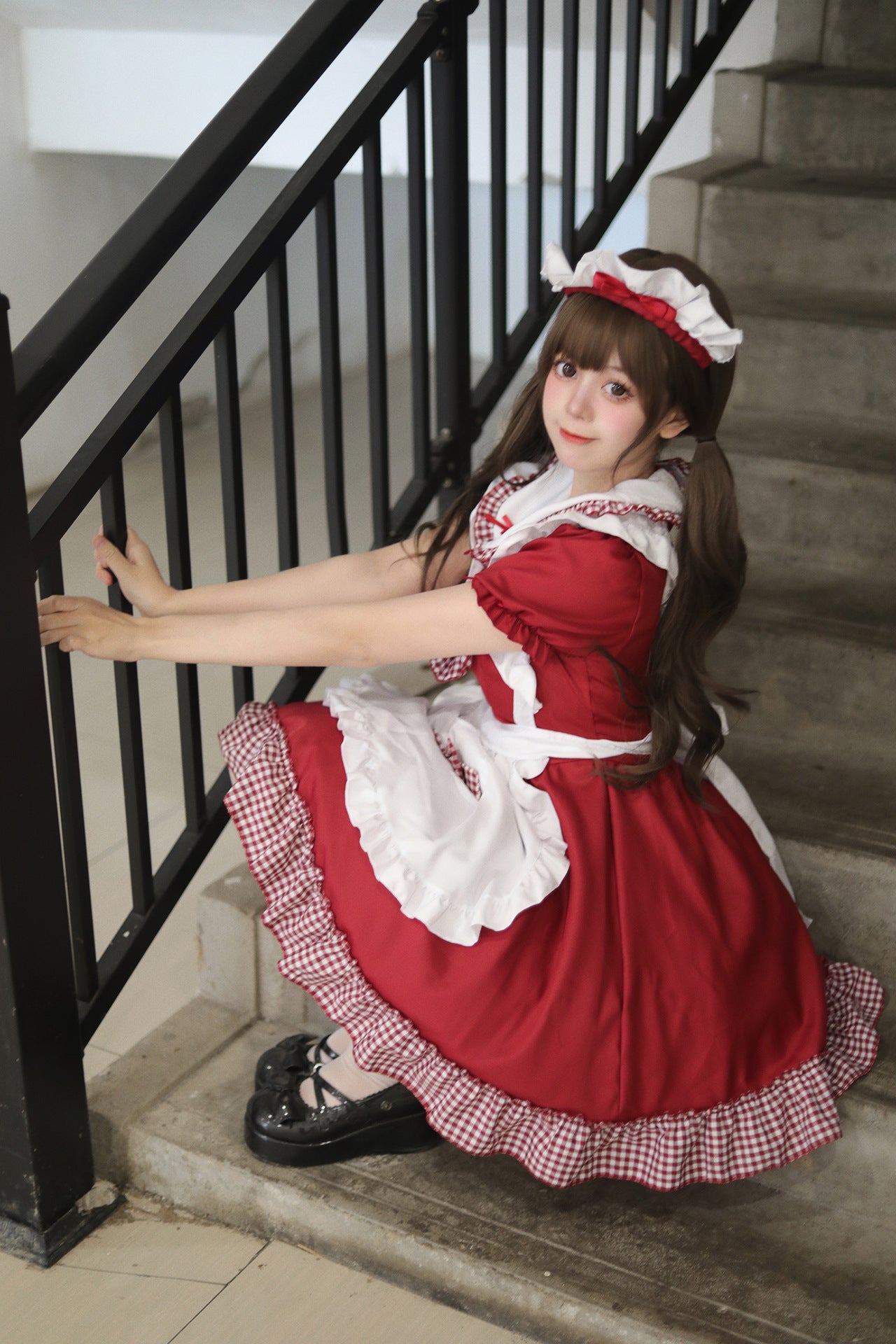 Classic Plaid Christmas Maid Outfit Plus Dress Cosplay Costume