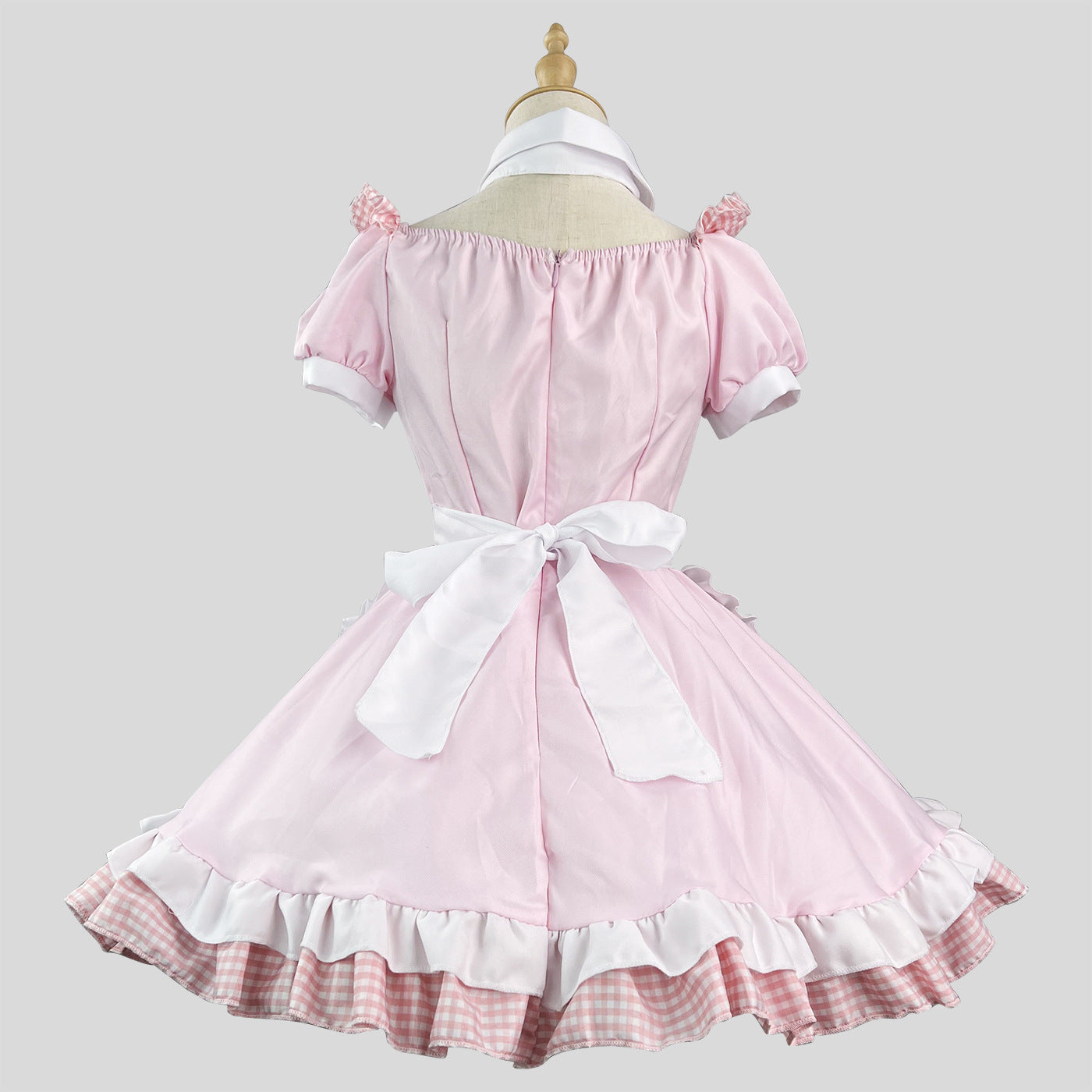 Akihabara Pink Plaid Maid Outfit Plus Dress Cosplay Costume