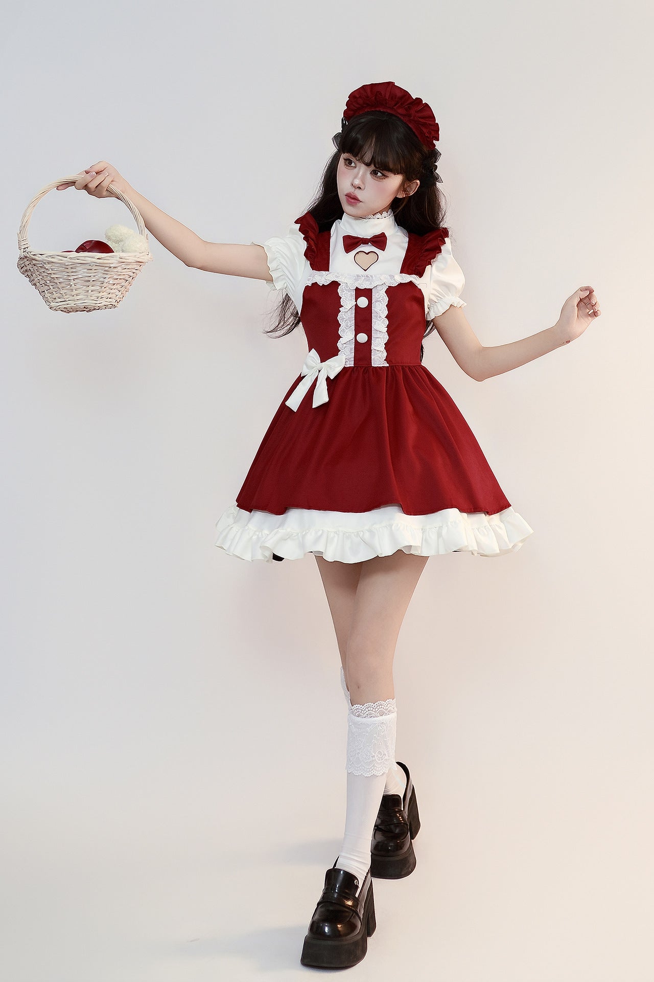 New Year Christmas Maid Outfit Plus Red Lolita Dress Costume