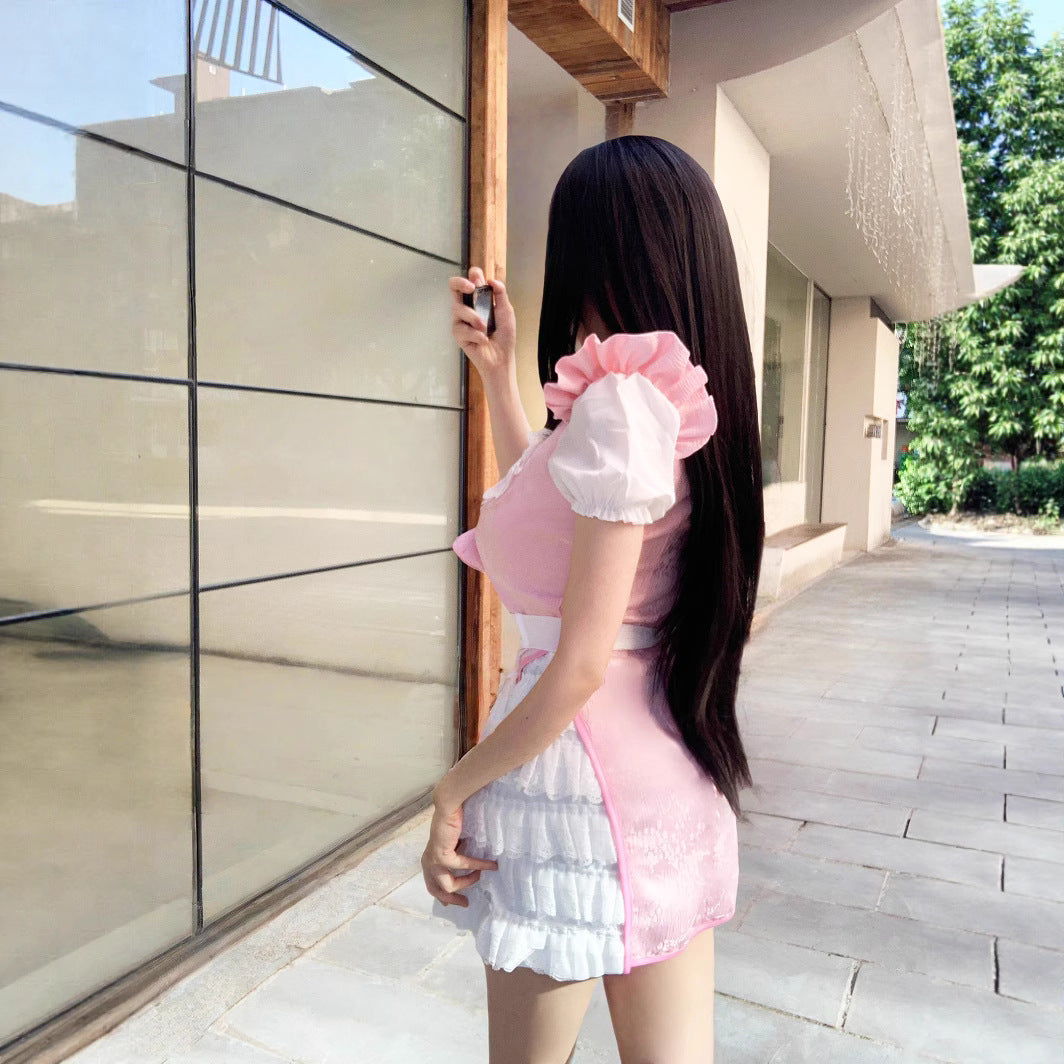 Pink Tight Bubble Dress Maid Outfit Plus Size Cosplay Costume