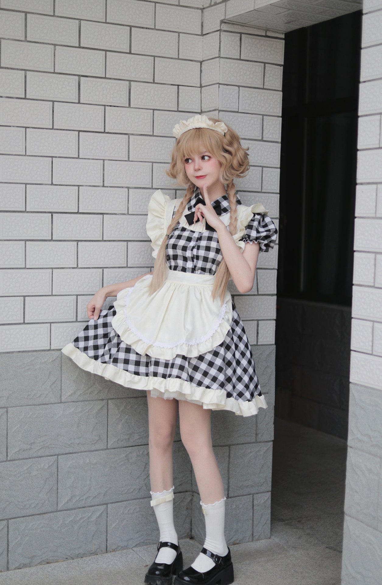 Black Red Grid Plus Size Maid Outfit Dress Fancy Cosplay Costume